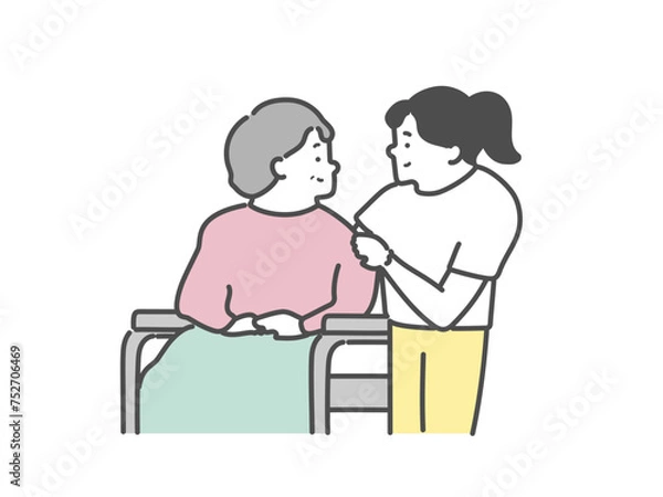 Fototapeta 女性介護士と車椅子に乗った高齢女性