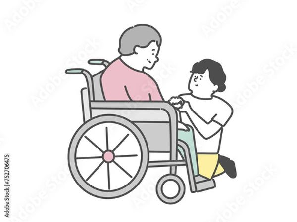 Fototapeta 女性介護士と車椅子に乗った高齢女性