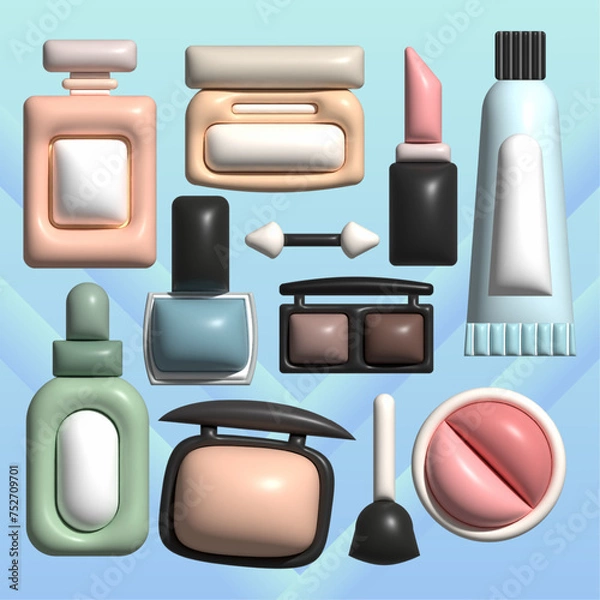 Fototapeta set of 3d make up anf skincare