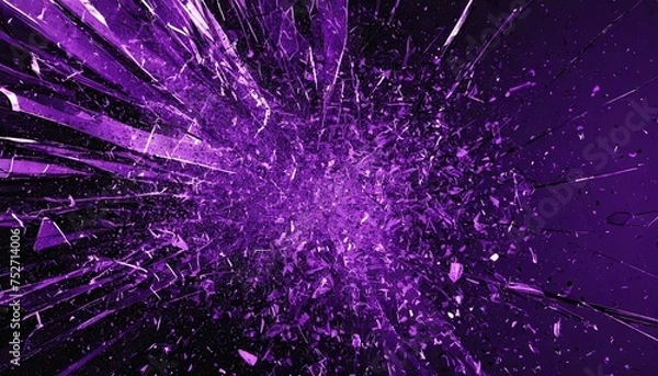 Obraz 割れたガラス片　紫　黒背景