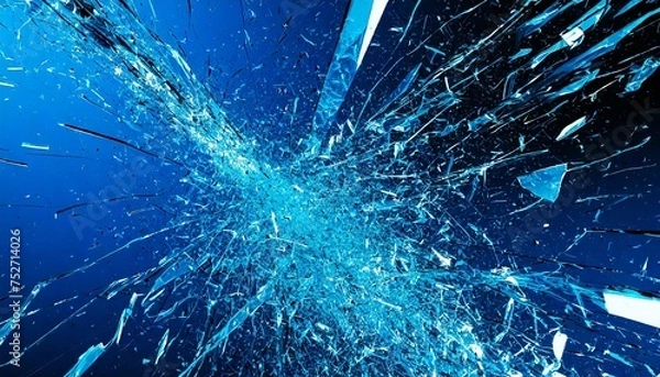 Obraz 割れたガラス片　青　黒背景