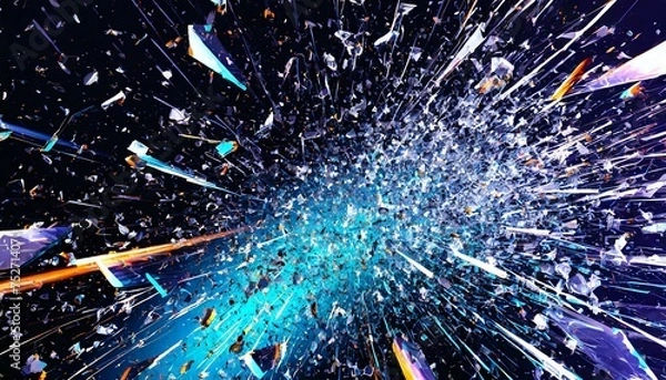 Obraz 割れたガラス片　青　黒背景