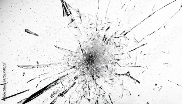 Obraz 割れたガラス片　モノクロ　白背景