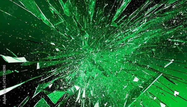 Obraz 割れたガラス片　緑色　黒背景