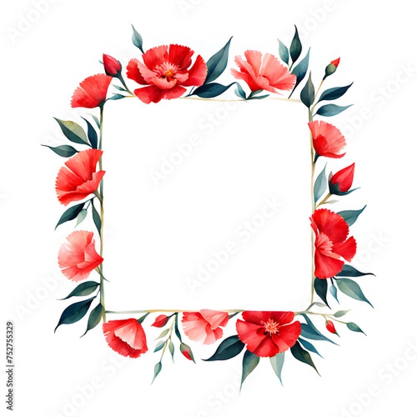 Fototapeta red-carnation-floral-pattern-watercolor-illustration-minimalist-style-wallpaper-design-simple