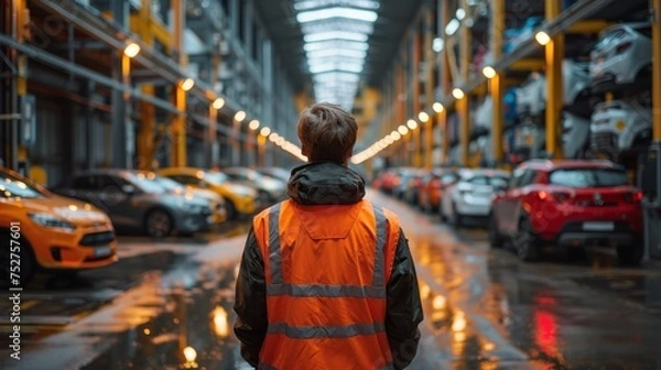 Fototapeta An engineer conducts a safety audit of EV maintenance facilities.
