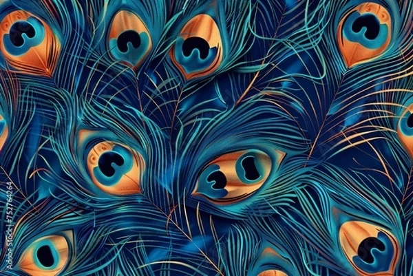 Fototapeta Peacock Paradise A Blue and Gold Monthly Event Generative AI