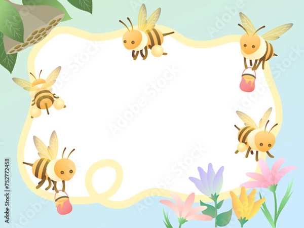 Obraz ミツバチと花のフレーム