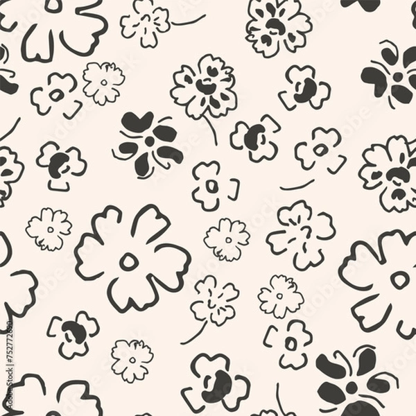 Fototapeta Seamless patterns of retro meadow flowers in vector, retro design for clothes, fabrics, cobwebs, wallpaper, packaging and all prints on a vintage brown background.