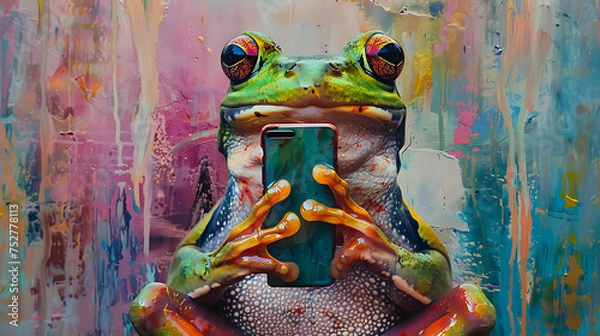 Obraz frog with  mobile phone