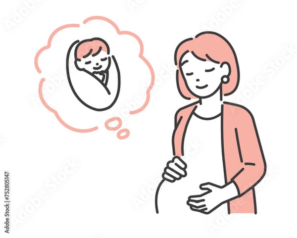Obraz 赤ちゃんのことを考えている妊婦のベクターイラスト素材