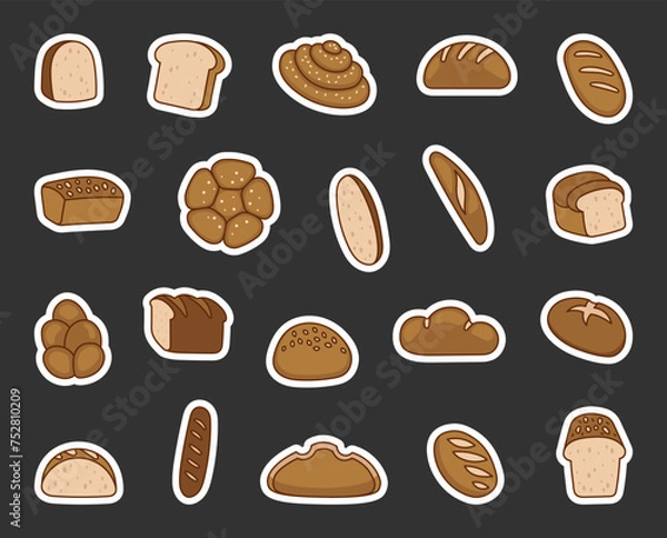 Fototapeta Bread. Sticker Bookmark. Loaf food, bakery baget, pastry grain. Hand drawn style. Vector drawing. Collection of design elements.