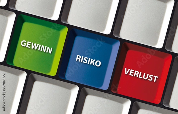 Fototapeta German words Gewinn Risiko Verlust on computer keyboard finance investment