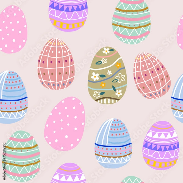 Obraz spring easter eggs cute pastel color seamless pattern vector illustration for invitation greeting birthday party celebration wedding card poster banner textiles wallpaper paper wrap background