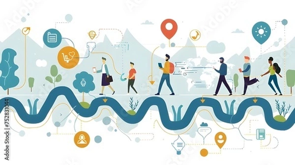 Fototapeta Customer Journey Map; interaction into a unique customer experience.