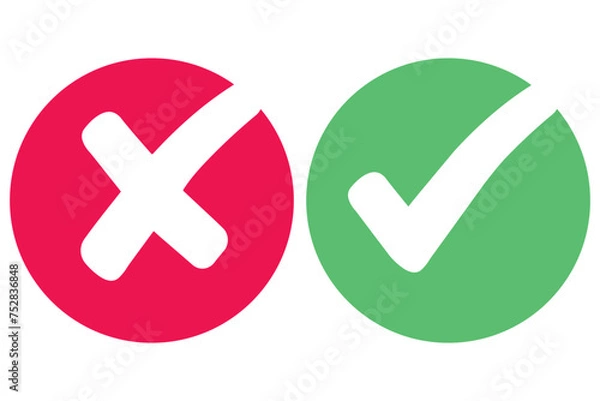 Fototapeta right and wrong icon with green and red, correct and incorrect symbol to guarantee the idea, agreement sign to confirm the right answer