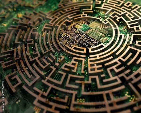 Obraz PCB labyrinth with a microchip treasure a metaphor for technological discovery