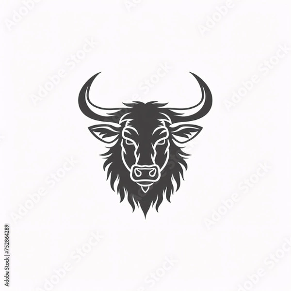 Obraz A minimalist, logo featuring a sleek and stylized Bull Horn head against a white background awesome, professional, vector logo, simple, black and white