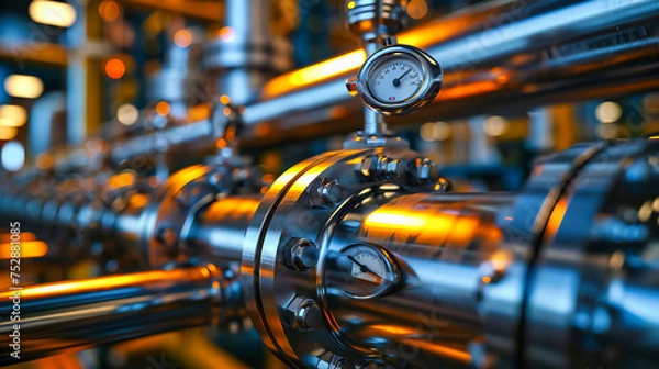 Fototapeta The Dynamics of Pressure Measurement, Industrial Equipment at Work, Ensuring Safety in Energy Systems