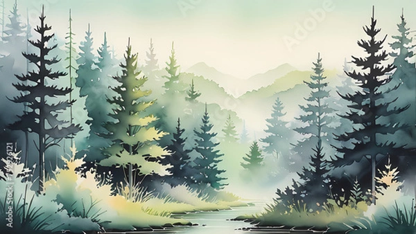 Fototapeta forest in the morning