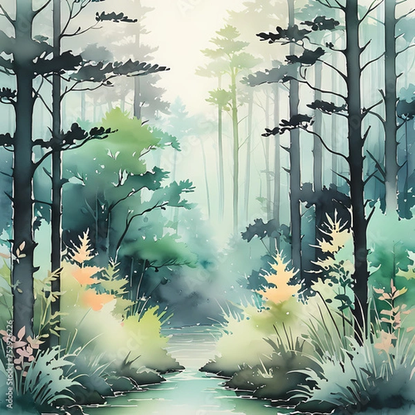 Fototapeta forest in the morning