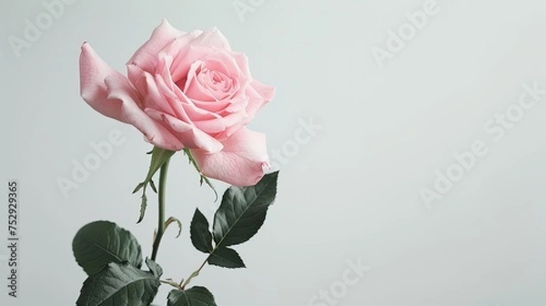 Fototapeta a pink rose flower against a white background, epitomizing the beauty of spring nature with ample empty space for text.