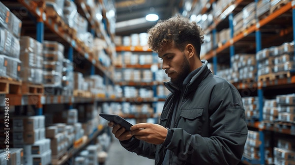 Fototapeta Inventur im Lager: Fachkraft in der Lagerlogistik
