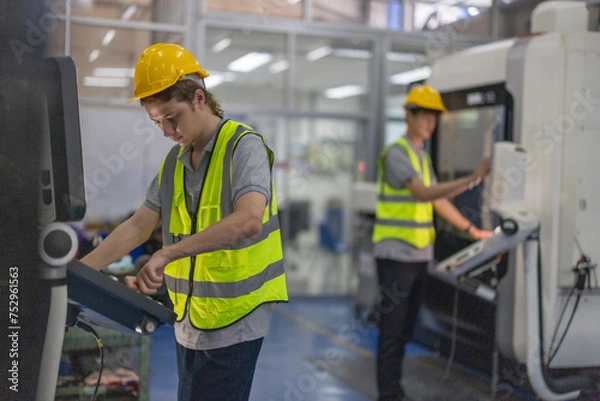 Fototapeta Robotic trainee develop skills in operation, programming, through hands-on sessions in control room