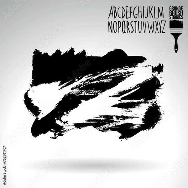 Fototapeta Black brush stroke and texture. Grunge vector abstract hand - painted element.
