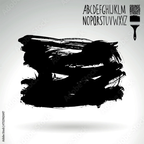 Fototapeta Black brush stroke and texture. Grunge vector abstract hand - painted element.