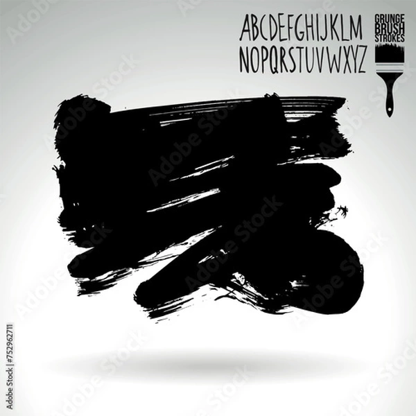 Fototapeta Black brush stroke and texture. Grunge vector abstract hand - painted element. Underline and border design.
