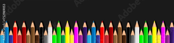 Fototapeta Colored pencils Crayons laying in row. Wave line made by pencil tips. Set of crayons for illustrations, art, studying. Ready for school stuff Back to school illustration vector