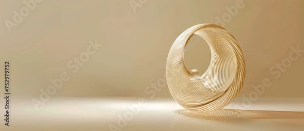 Obraz A gold colored object with a circular shape is on a white background