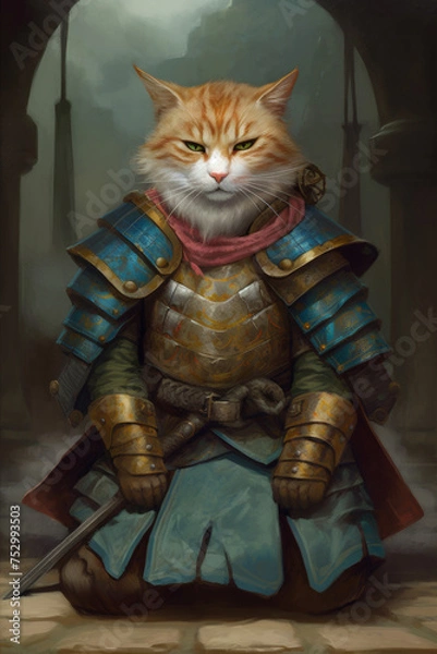 Obraz Samurai Cat Kneeling 