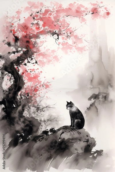 Obraz Cat Under Cheery Blossom 