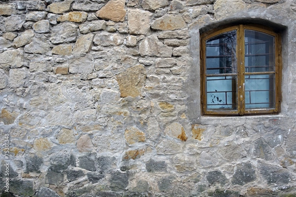 Fototapeta Old brick wall with window