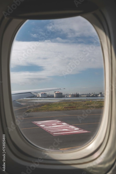 Obraz view from airplane window during landing