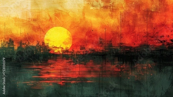 Fototapeta Sketch tools sprawl across melodic lines, dusk's warm hue infusing art