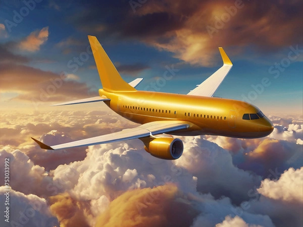 Obraz airplane in the sky with clouds