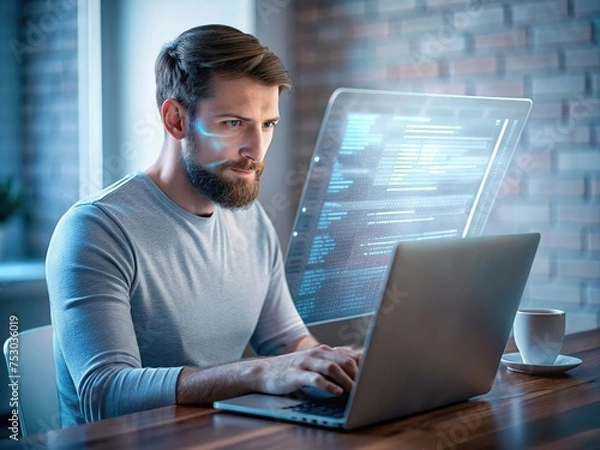 Obraz programmer working with laptop clear face generative ai