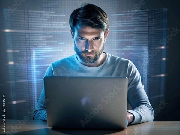 Obraz programmer working with laptop clear face generative ai