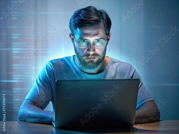 Obraz programmer working with laptop clear face generative ai