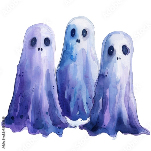 Obraz Three Ghosts With Spooky Eyes On White Background