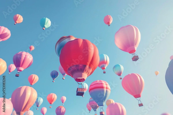 Fototapeta 3D animation of balloons soaring in a clear sky