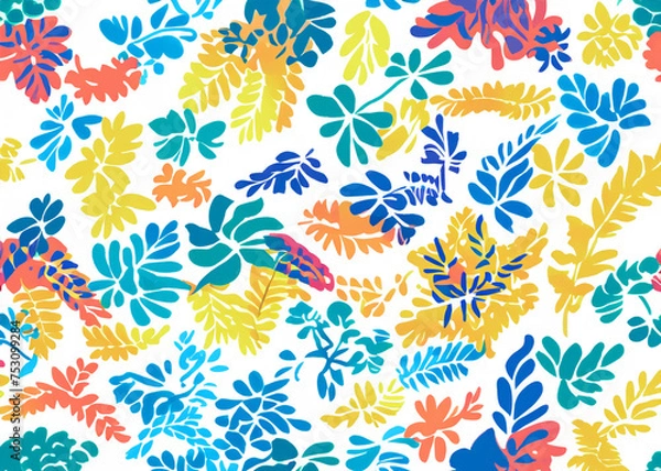 Fototapeta abstract naive primitive style floral background suitable for fabrics, decor or creative art created with generative ai technology. High quality illustration