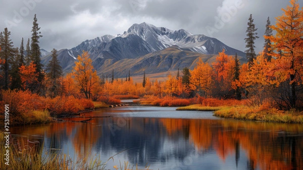 Obraz The autumn colours ignite the landscape in colour along the dempster highway, yukon. an amazing, beautiful place any time of year but it takes on a different feel in autumn, yukon, canada.