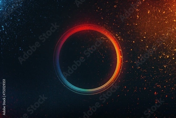 Fototapeta Abstract grainy background glowing color gradient blue orange red vibrant circle ring frame noise texture black