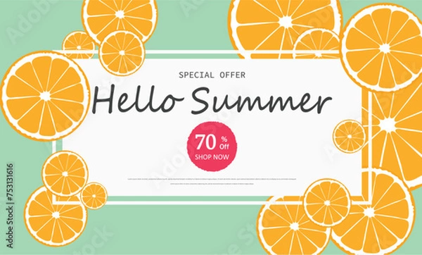 Fototapeta Summer sale banner template. Colorful Summer background layout banners design. Horizontal poster, greeting card, header for website.