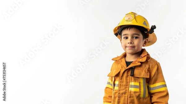 Obraz firefighter latin hispanic boy isolated on white 