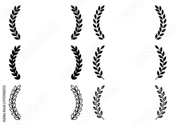 Obraz 黒の月桂樹の葉の装飾フレームセット